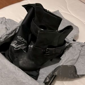 Donald J Pliner Black Vintage Suede Peep Toe Buckle Cut-Out Booties NIB size 7.5